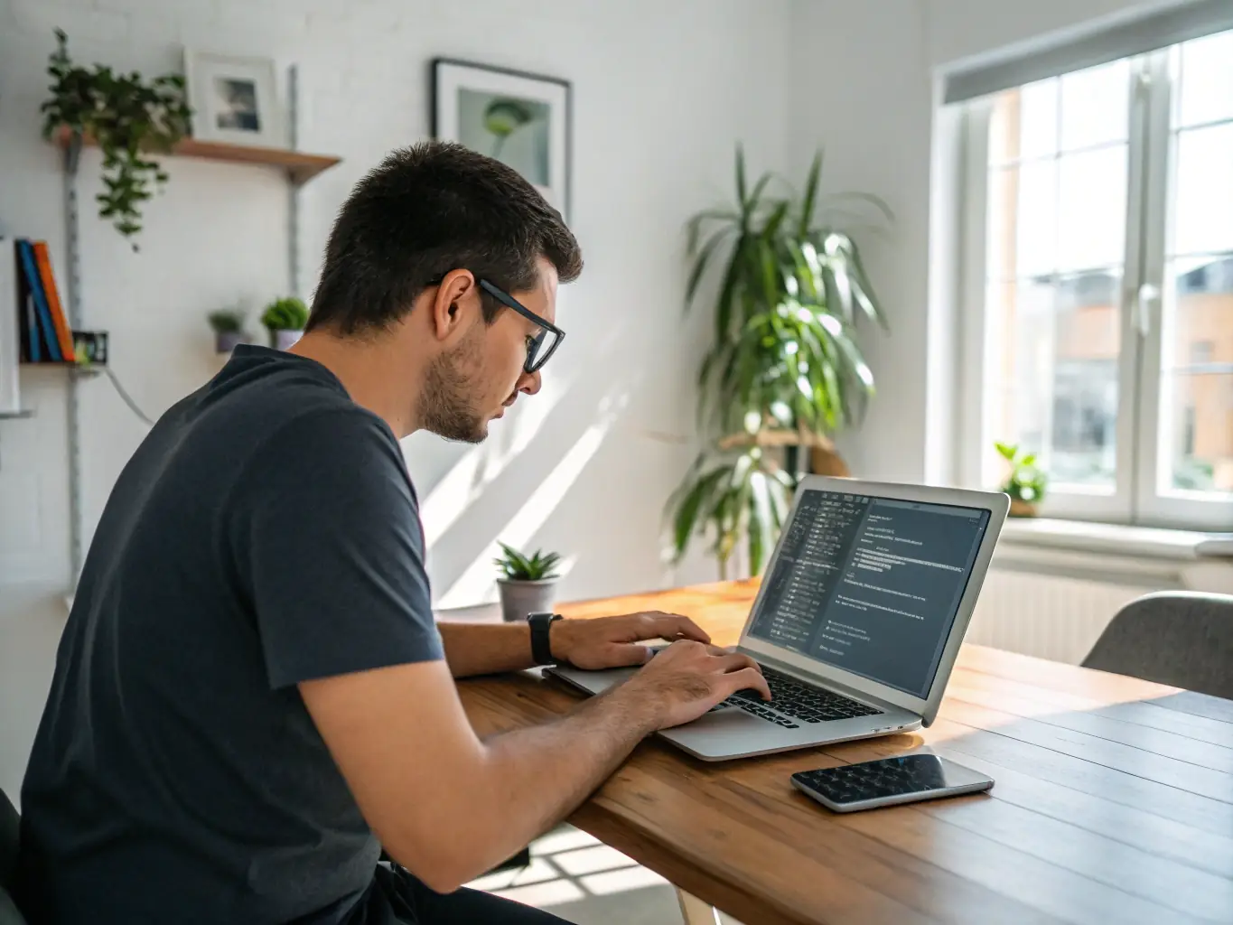 An image showcasing a developer working on a laptop with version control dashboards on the screen, set against a modern Canadian tech office backdrop.