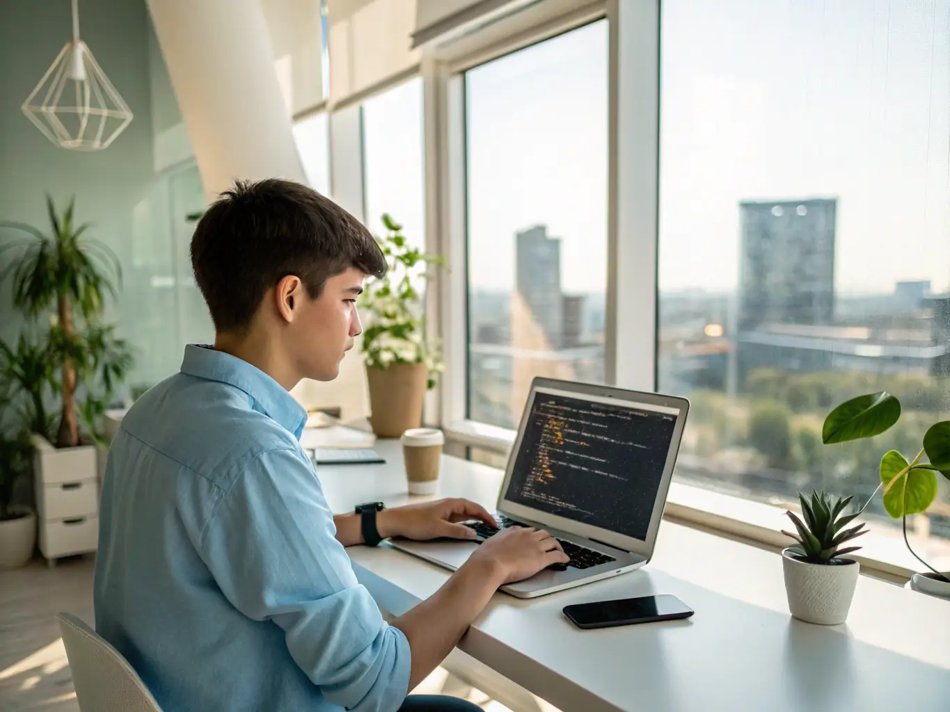 An image of a developer reading a tutorial on a tablet, with code snippets and diagrams illustrating version control concepts.